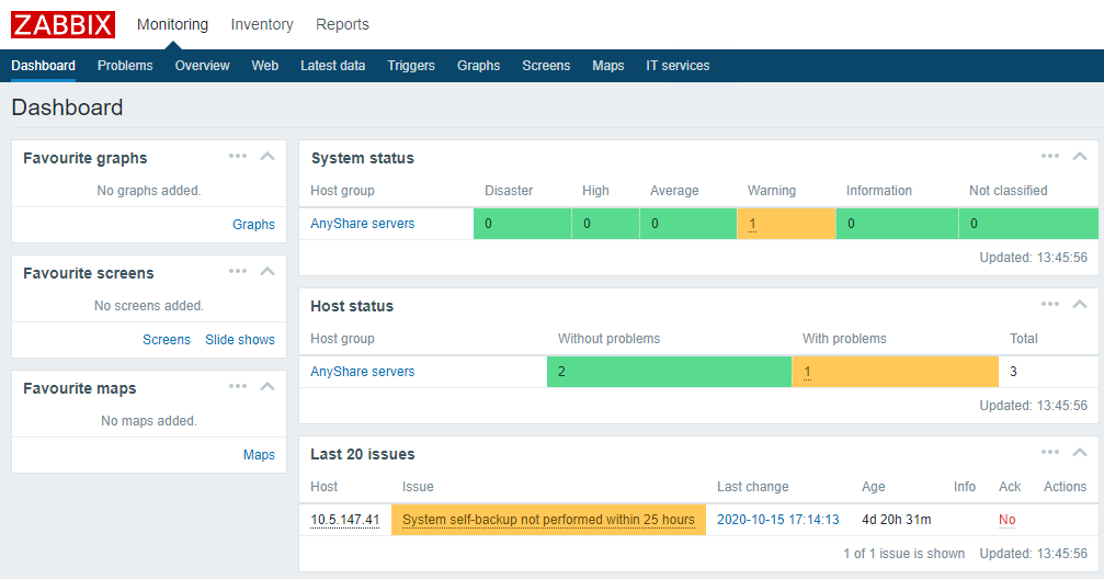 AnyShare- ZABBIX 监控页面提示信息：System self-backup not performed within 25 hours